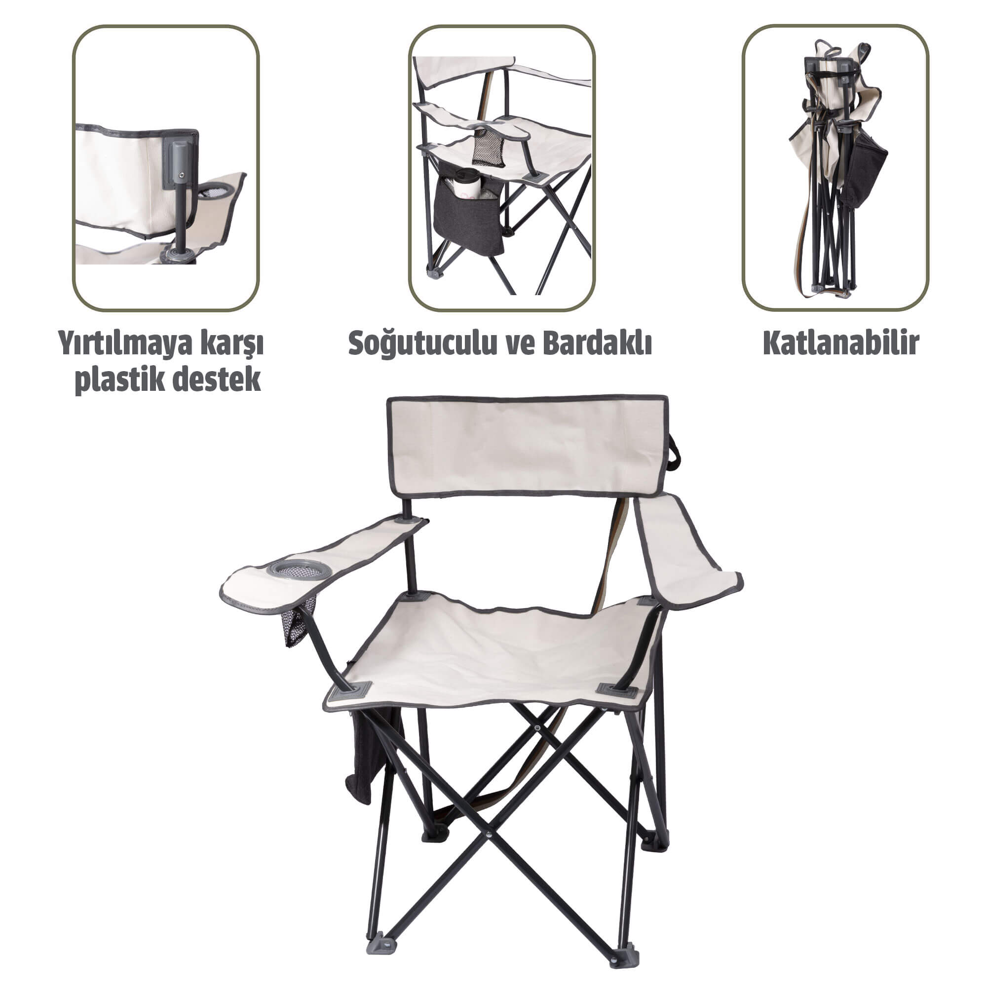 Albastar Soğutuculu ve Bardaklı Kamp Sandalyesi BEYAZ - TEKLİ 