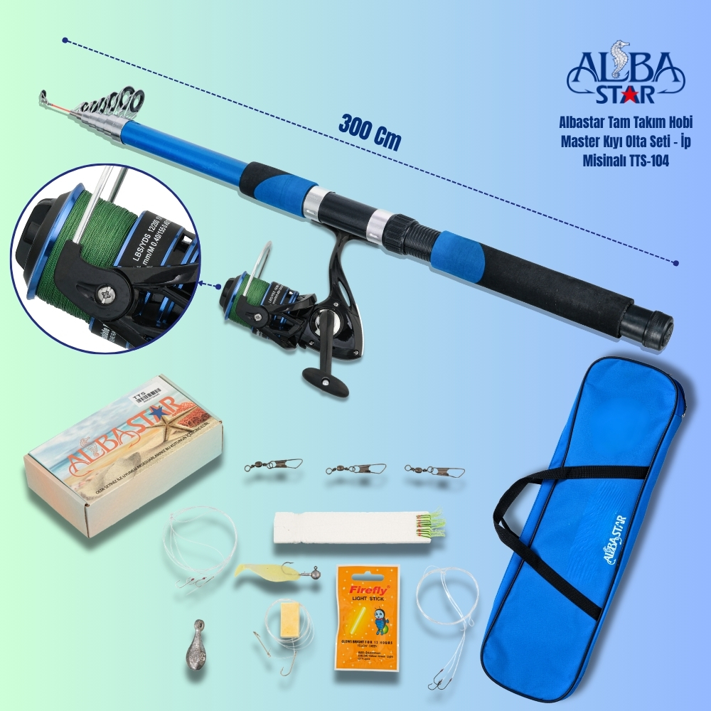 Albastar Tam Takım Hobi Master Kıyı Olta Seti – İp Misinalı – 300