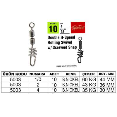 Captain 5003 Double H-Speed Screved Fırdöndü Black Nikel 5li Paket - 3