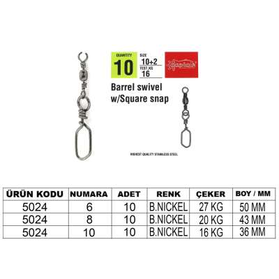 Captain 5024 Square Klips 10lu Paket Black Nikel - 1