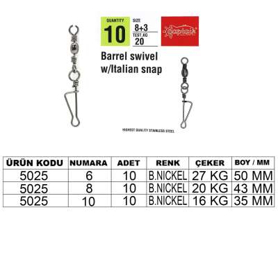 Captain 5025 İtalyan Klips 10lu Paket Black Nikel - 1