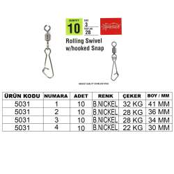 Captain 5031 Hoked Klips 10lu Paket Black Nikel - Captain