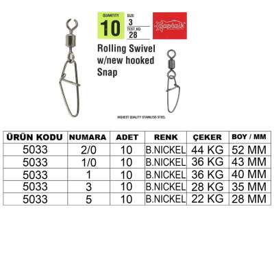 Captain 5033 New Hoked Klips 10lu Paket Black Nikel - 1