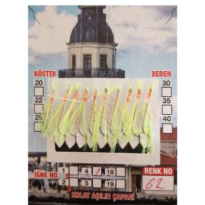 Çinekop Çaparisi UV-GLOW Simli 10 İğneli Kolay Açılan Çapari 025mm Beden x 035mm Köstek - 2