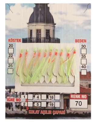 Çinekop Çaparisi UV-GLOW Simli 10 İğneli Kolay Açılan Çapari 025mm Beden x 035mm Köstek - 5