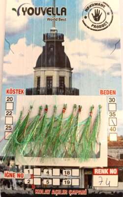 Çinekop Çaparisi UV-GLOW Simli 10 İğneli Kolay Açılan Çapari 025mm Beden x 035mm Köstek - 6