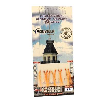 Çinekop Çaparisi UV-GLOW Simli 10 İğneli Kolay Açılan Çapari 025mm Beden x 035mm Köstek - 10