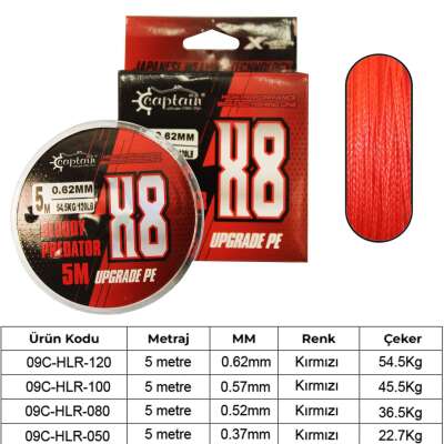 Hook Line 8X Upgrade PE Bloody Predator Assist İpi 5mt Kırmızı - 2