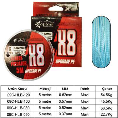 Hook Line 8X Upgrade PE Bloody Predator Assist İpi 5mt Mavi - 2