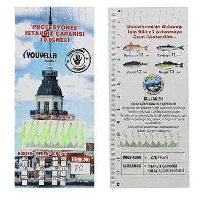 İstavrit Çaparisi UV-GLOW Simli 10 İğneli Kolay Açılan Çapari 025mm Beden x 015mm Köstek - 2