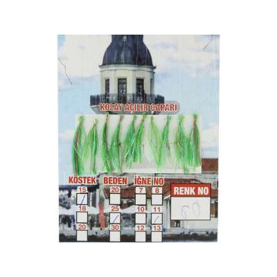 İstavrit Çaparisi UV-GLOW Simli 10 İğneli Kolay Açılan Çapari 025mm Beden x 015mm Köstek - 28