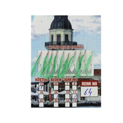 İstavrit Çaparisi UV-GLOW Simli 10 İğneli Kolay Açılan Çapari 025mm Beden x 015mm Köstek - 25