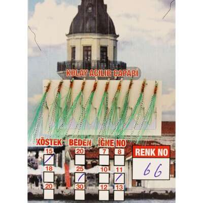 İstavrit Çaparisi UV-GLOW Simli 10 İğneli Kolay Açılan Çapari 025mm Beden x 015mm Köstek - 23