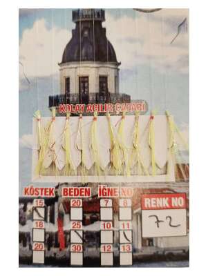 İstavrit Çaparisi UV-GLOW Simli 10 İğneli Kolay Açılan Çapari 025mm Beden x 015mm Köstek - 17