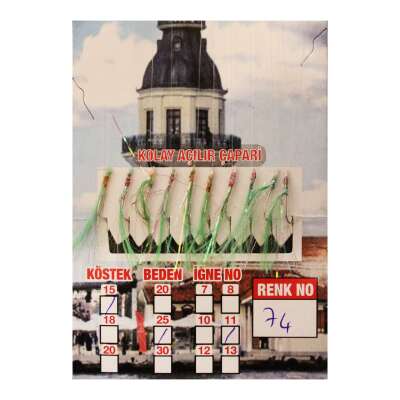 İstavrit Çaparisi UV-GLOW Simli 10 İğneli Kolay Açılan Çapari 025mm Beden x 015mm Köstek - 16