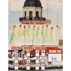 İstavrit Çaparisi UV-GLOW Simli 10 İğneli Kolay Açılan Çapari 025mm Beden x 015mm Köstek - 15