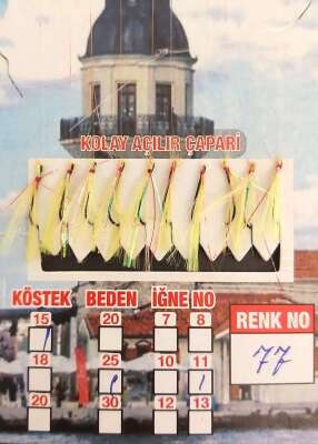 İstavrit Çaparisi UV-GLOW Simli 10 İğneli Kolay Açılan Çapari 025mm Beden x 015mm Köstek - 14